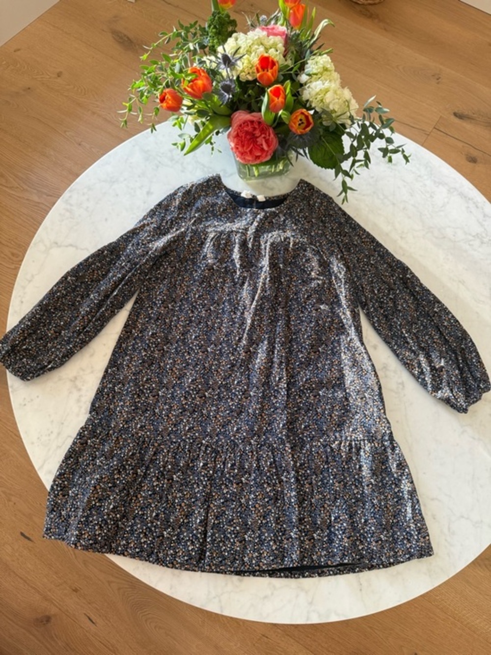 GAP Girls Navy Floral Tiered Dress Size L 10/11 Long Sleeve